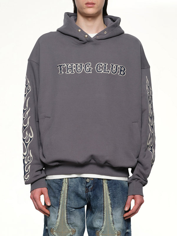 Leather Flame Hoodie in Grey