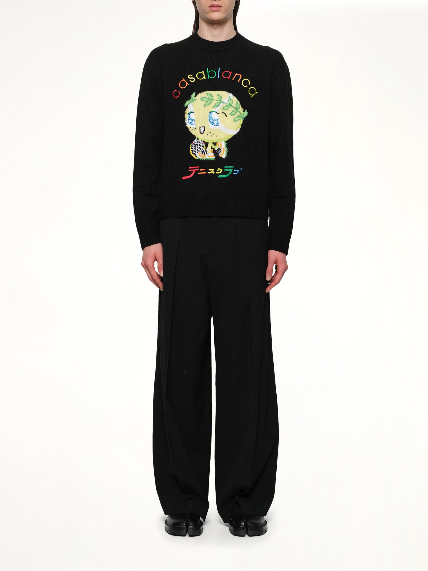 Kawaii Tennis Boy Knit Sweater in Black