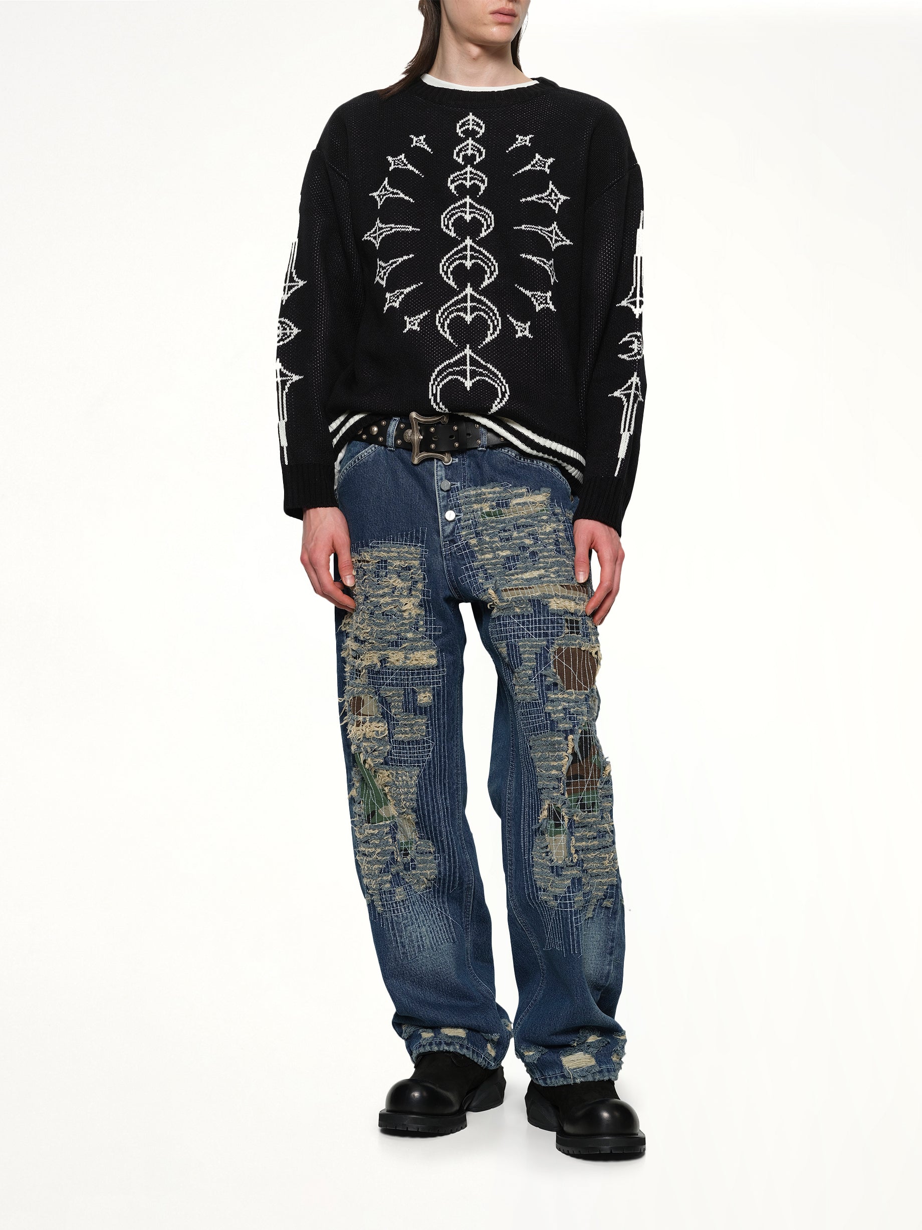 TC Bone Knit Sweater in Black/White