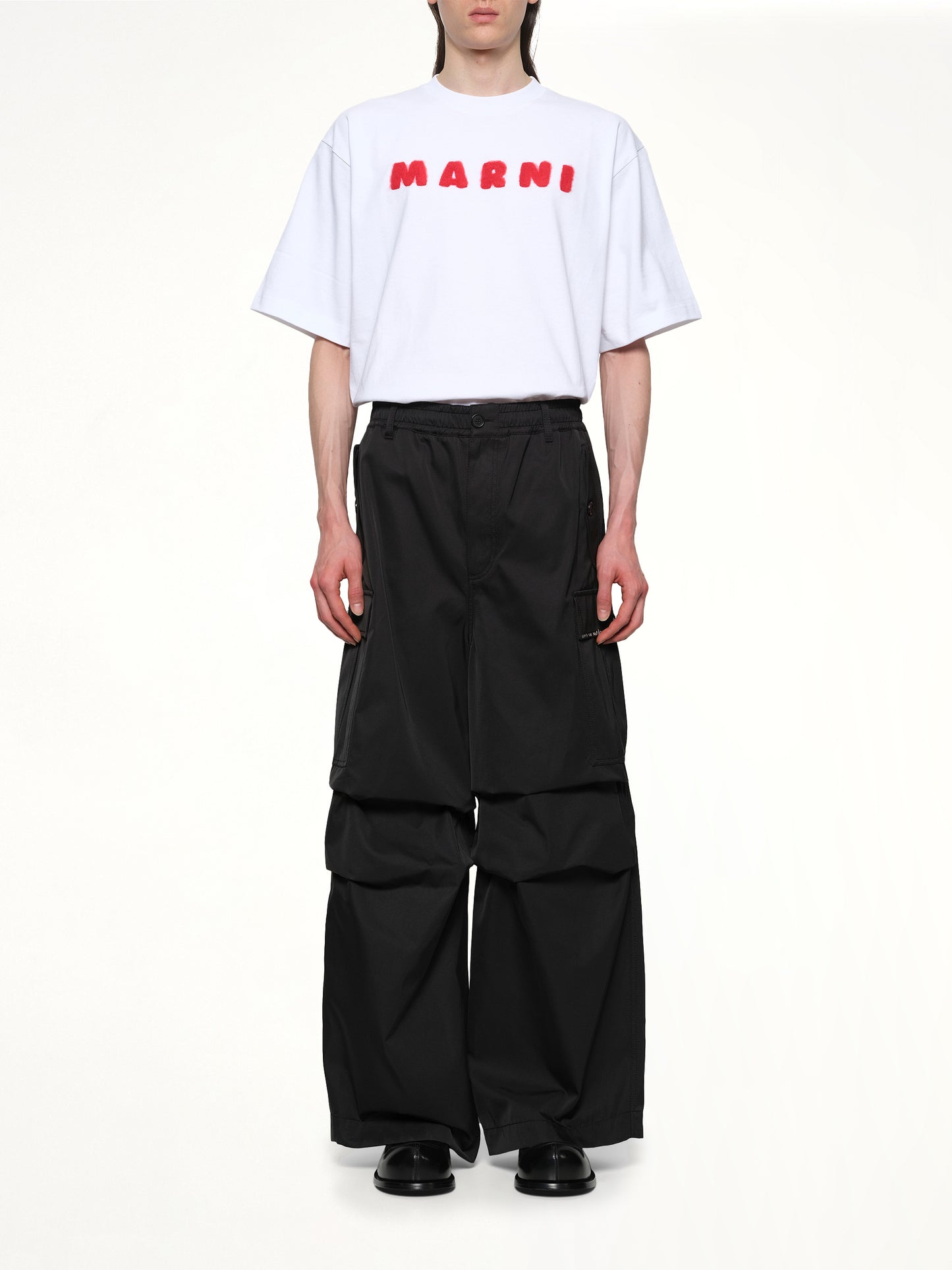 Taffeta Wide Leg Cargo Pants in Black