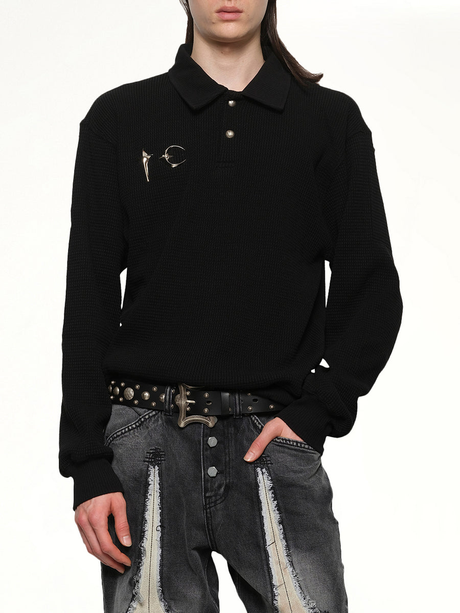 TC Long Sleeve Polo in Black
