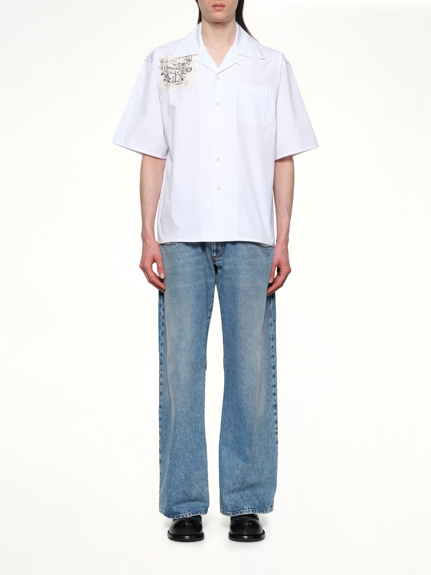 Cotton Poplin Short Sleeve Shirt in Lily White