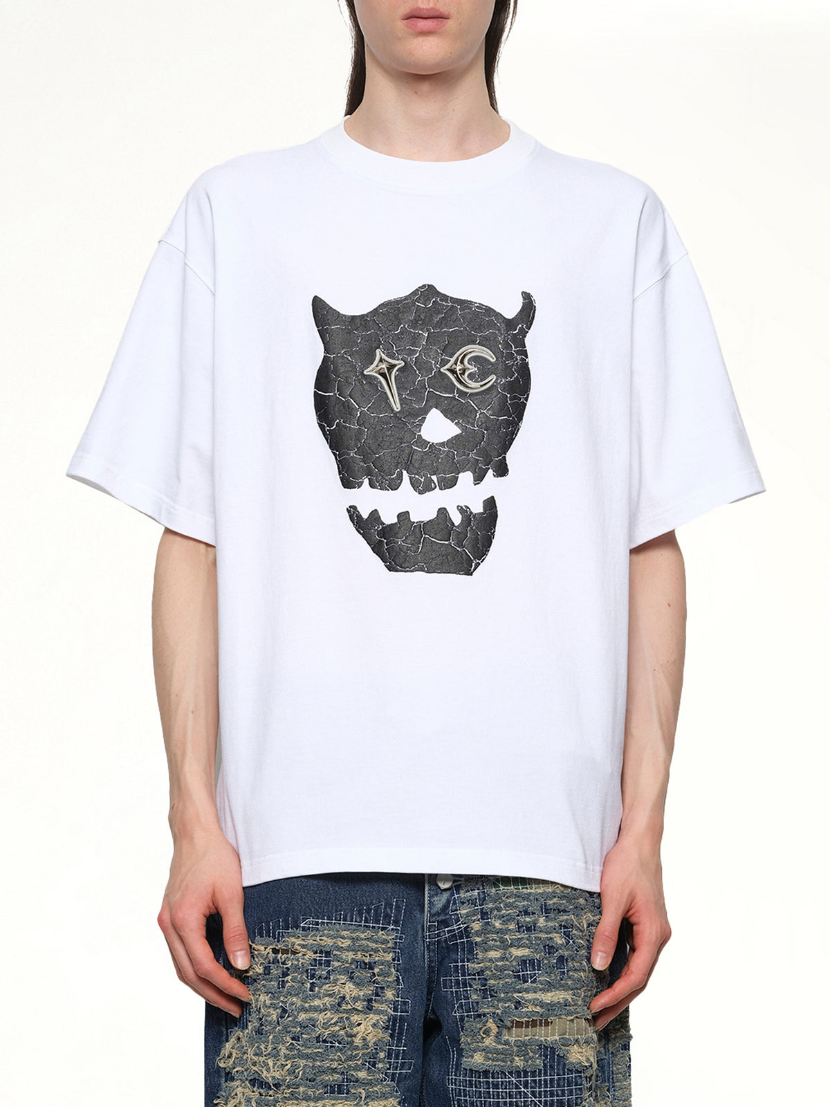 ホワイトのTCスカルTシャツ