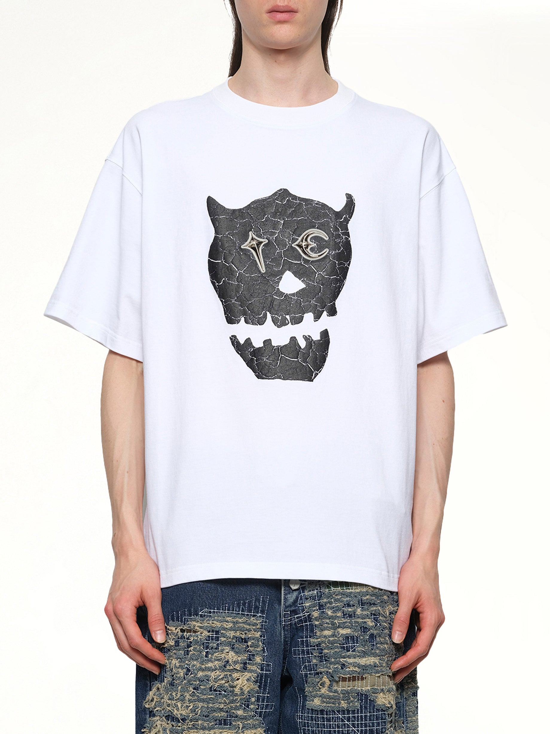 ホワイトのTCスカルTシャツ