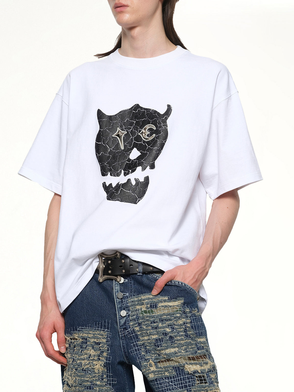 ホワイトのTCスカルTシャツ