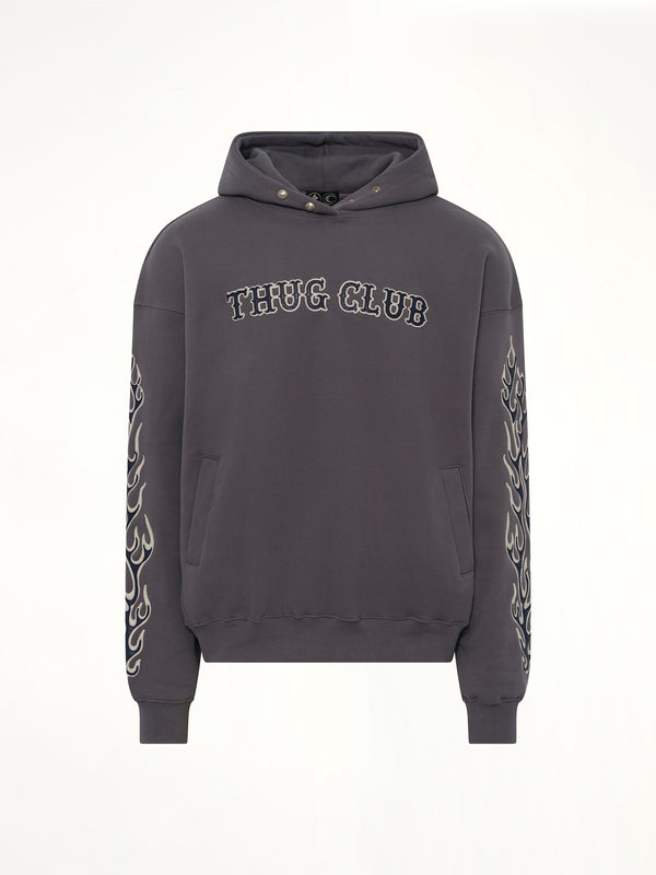 Leather Flame Hoodie in Grey