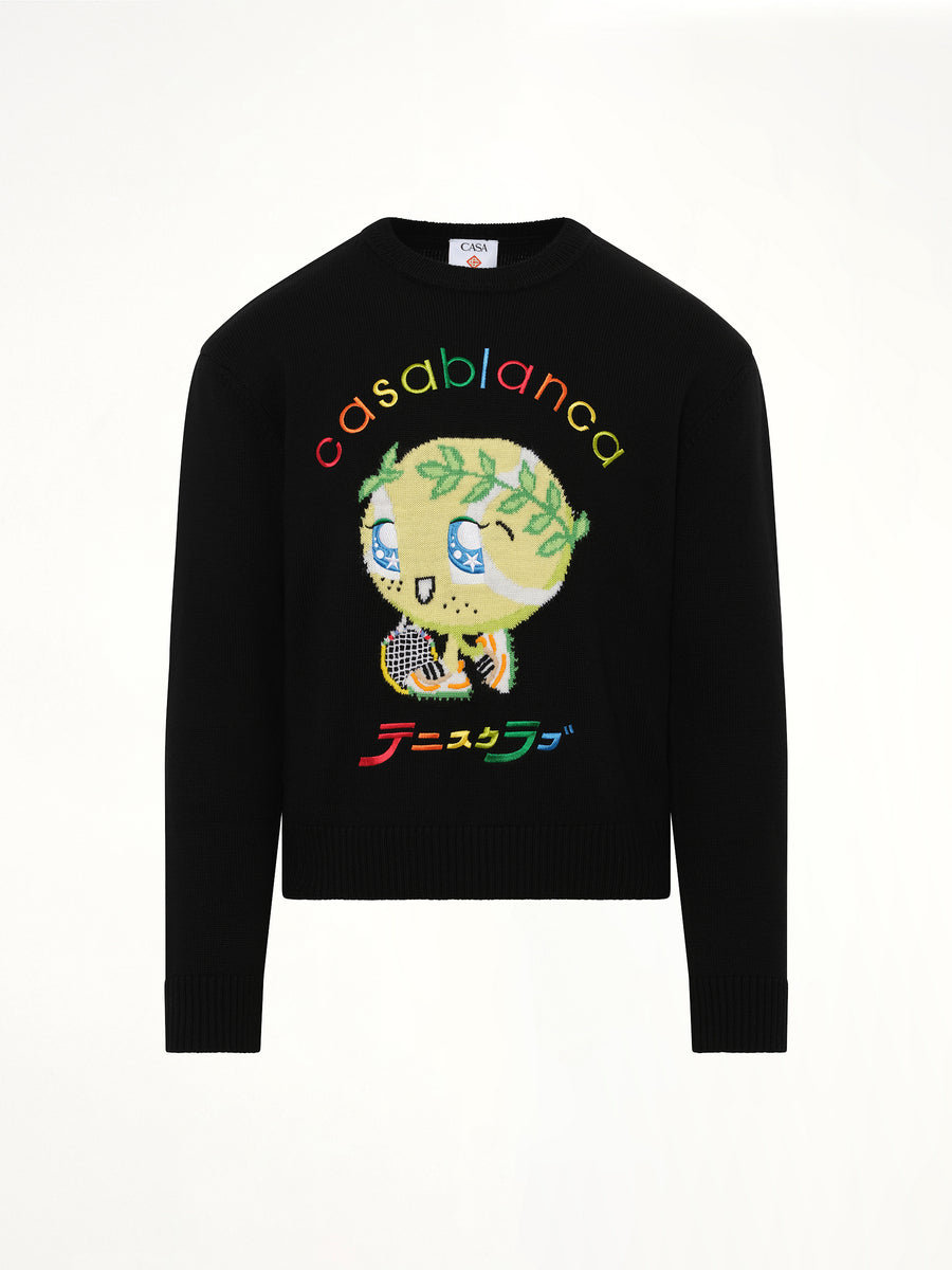 Kawaii Tennis Boy Knit Sweater in Black