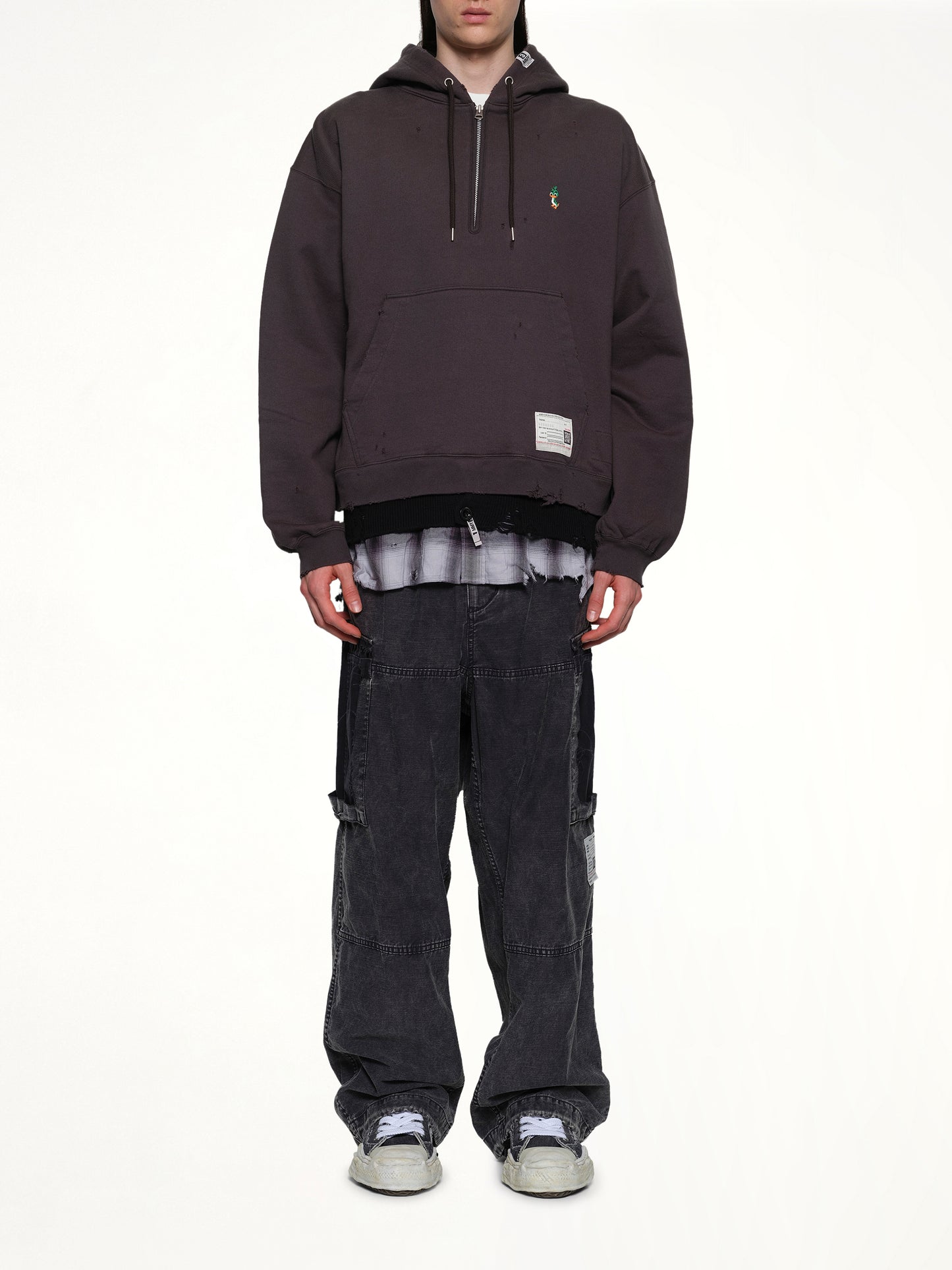 Triple Layered Half Zip Hoodie in Black