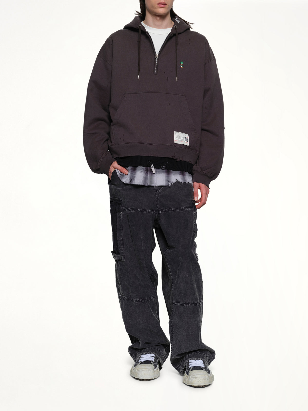 Triple Layered Half Zip Hoodie in Black