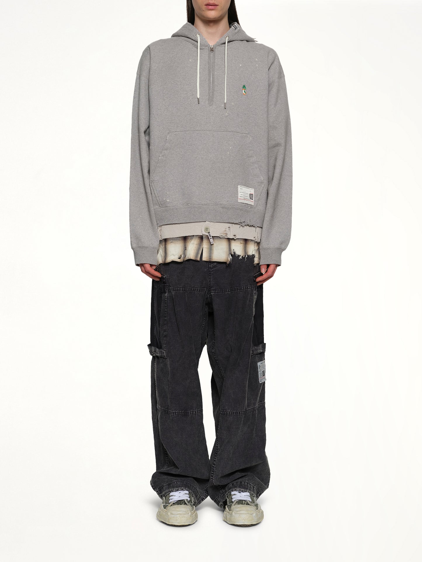 Triple Layered Half Zip Hoodie in Gray