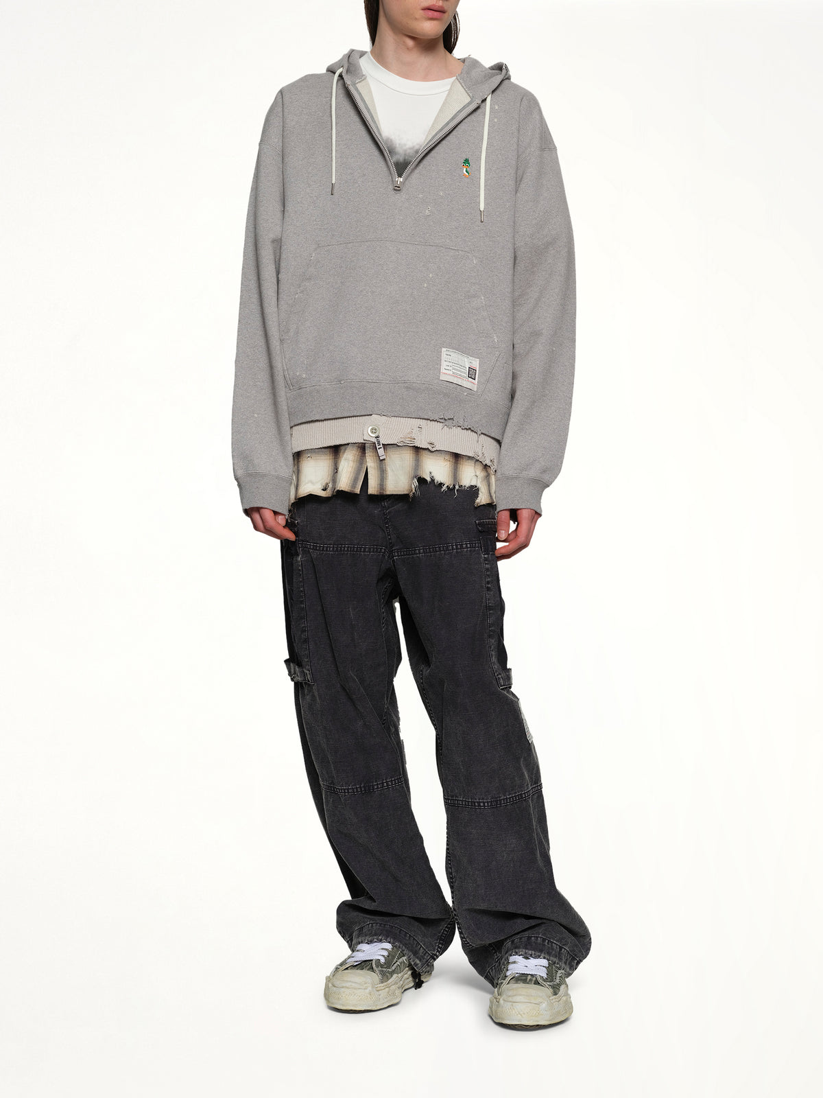 Triple Layered Half Zip Hoodie in Gray