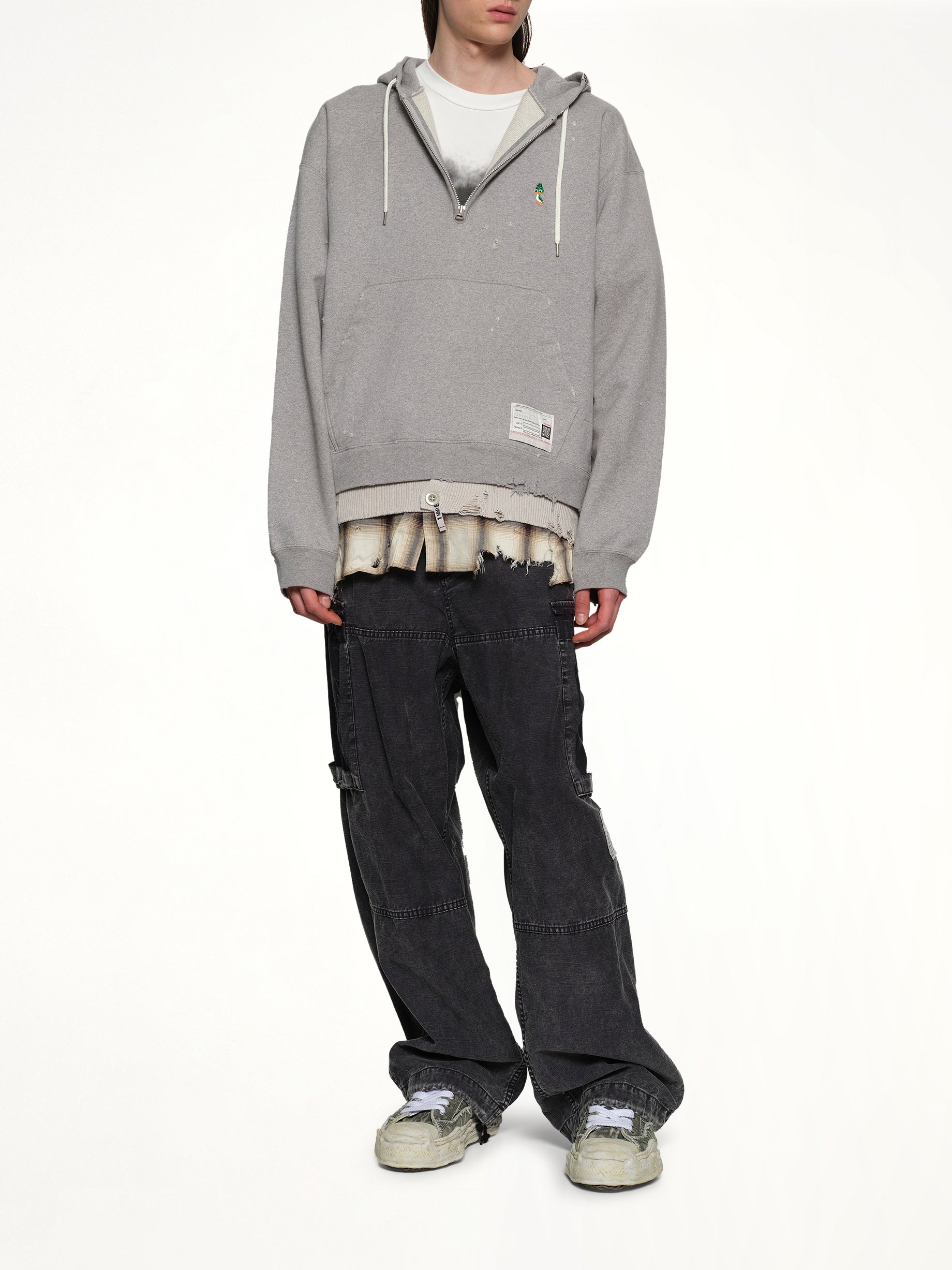 Triple Layered Half Zip Hoodie in Gray