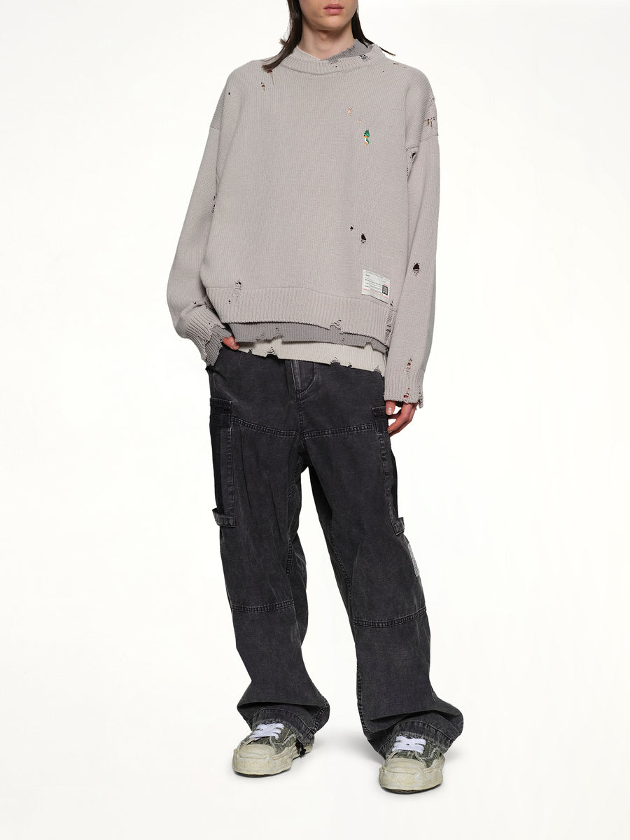 Layered Knit Pullover in Gray