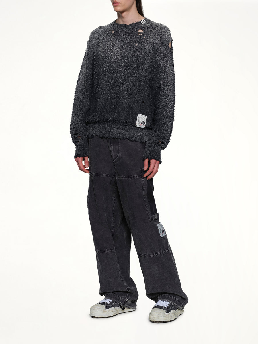 Sun Faded Knit Pullover in Black