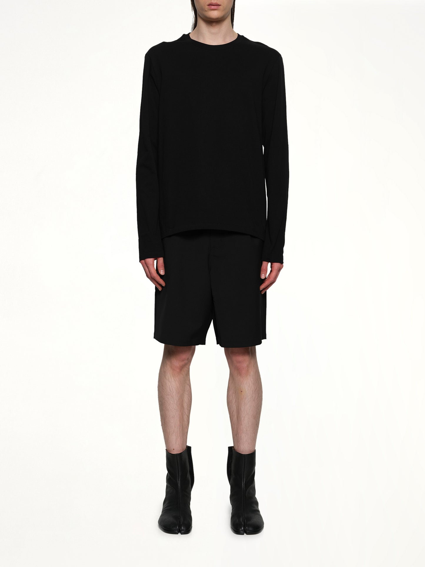 Leather Patch Long Sleeve T-Shirt in Black