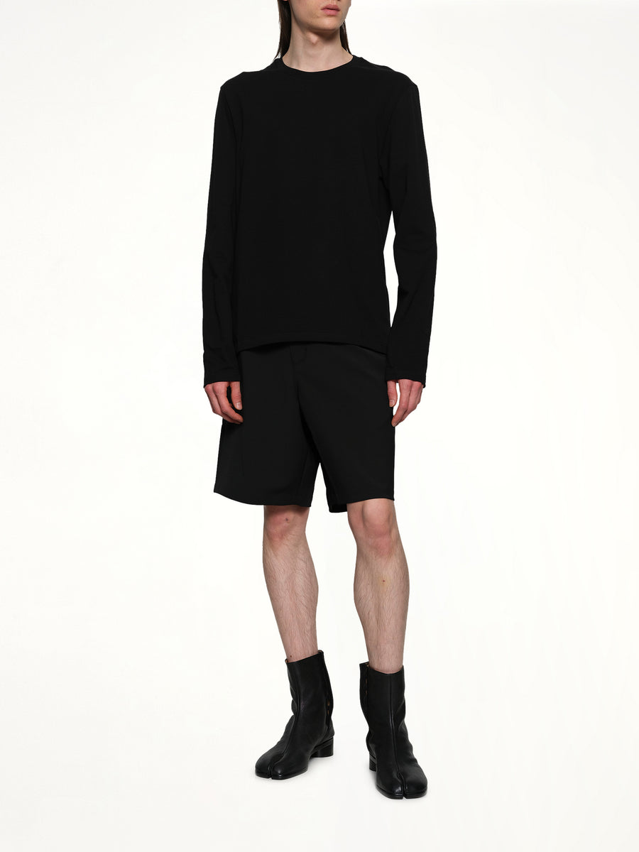Leather Patch Long Sleeve T-Shirt in Black