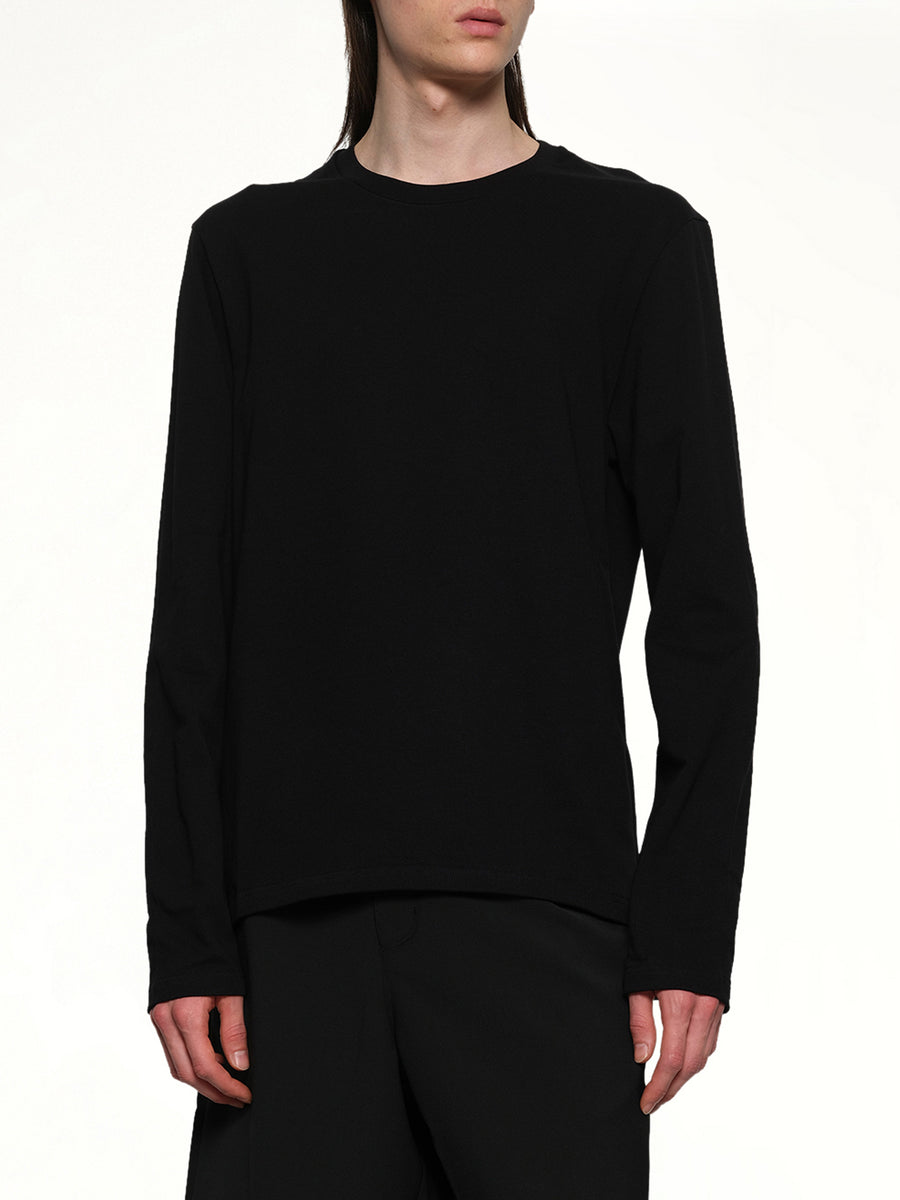 Leather Patch Long Sleeve T-Shirt in Black