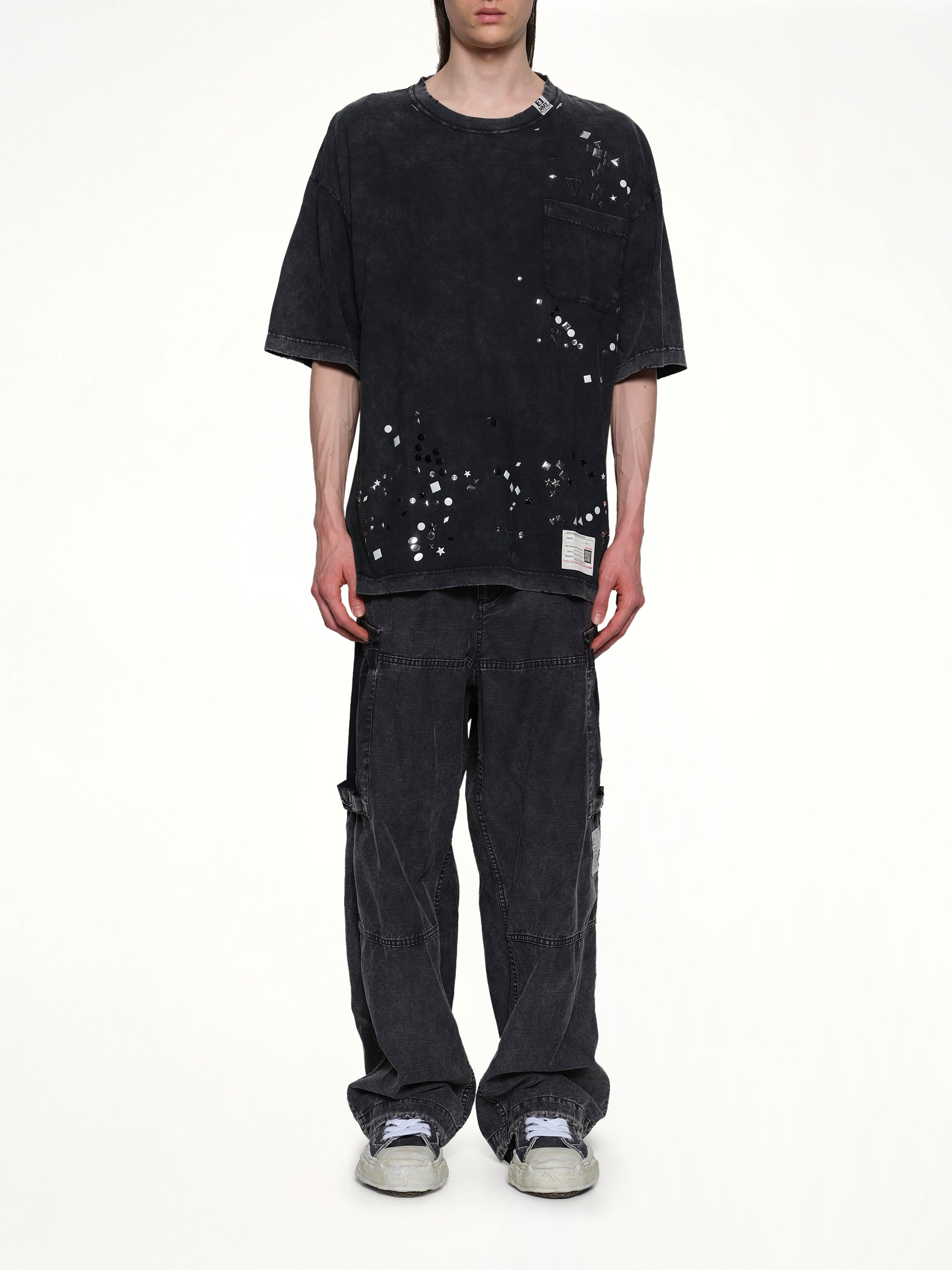 Embellished Bleached T-Shirt in Black