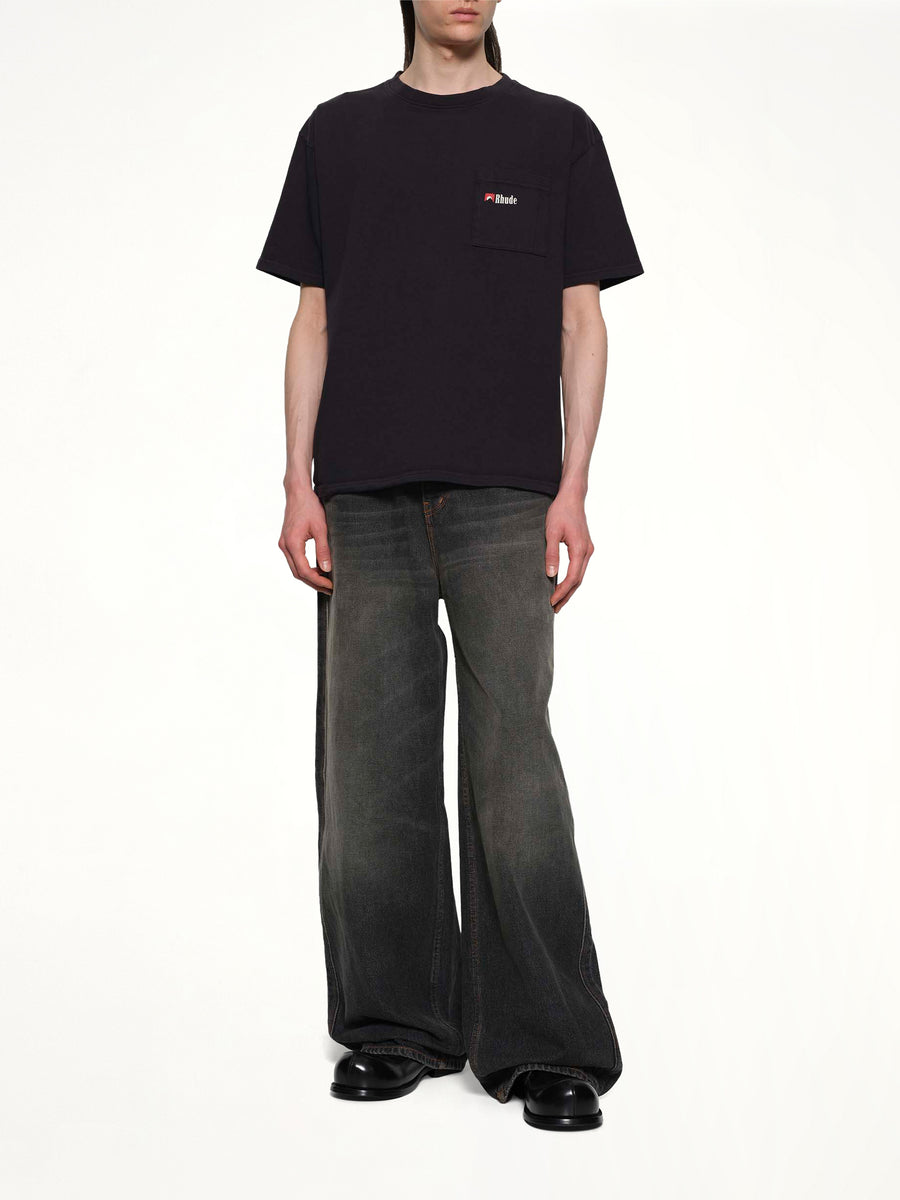 Moonlight Wolf Pocket T-Shirt in Vintage Black