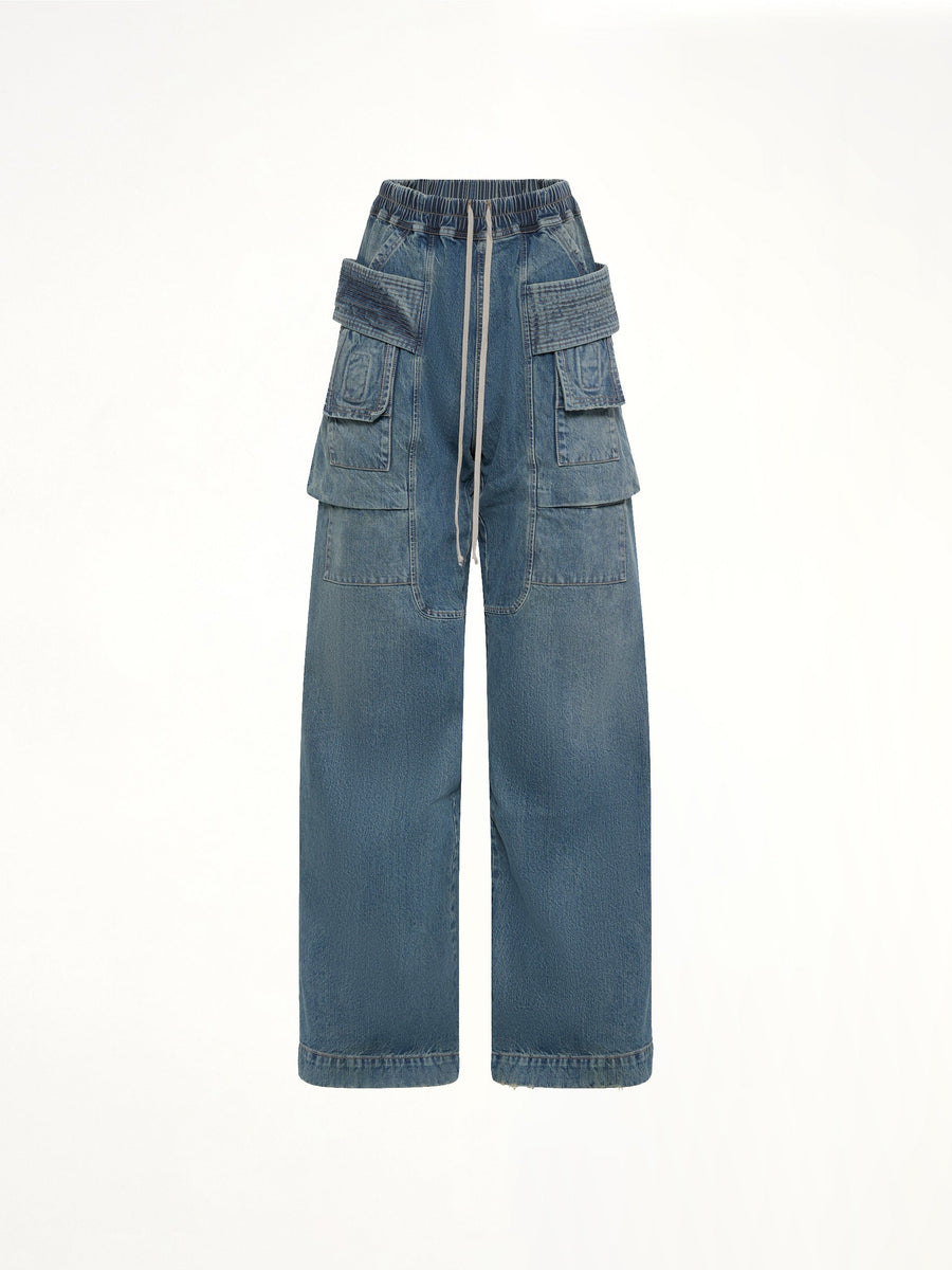 Creatch Wide Cargo Drawstring in Washed Indigo