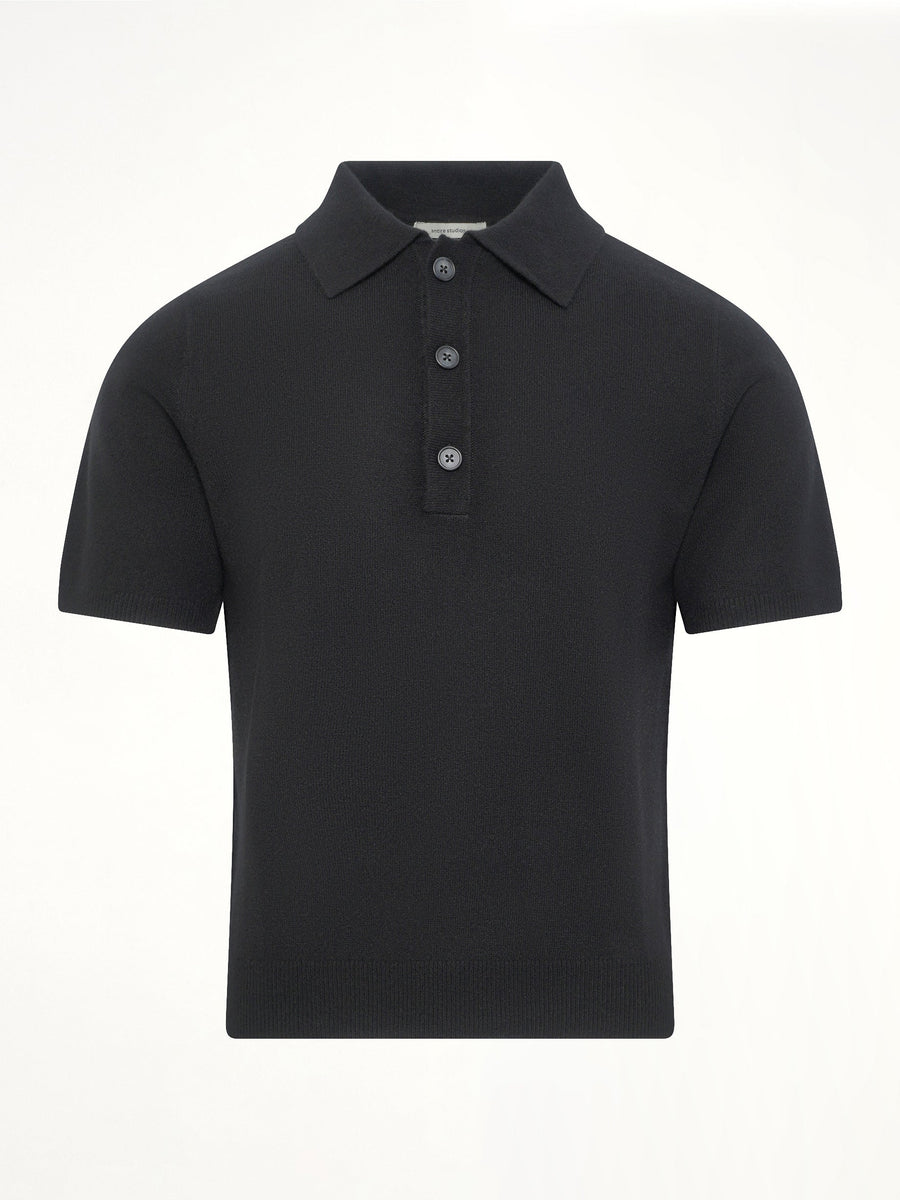 Short Sleeve Knit Polo in Black