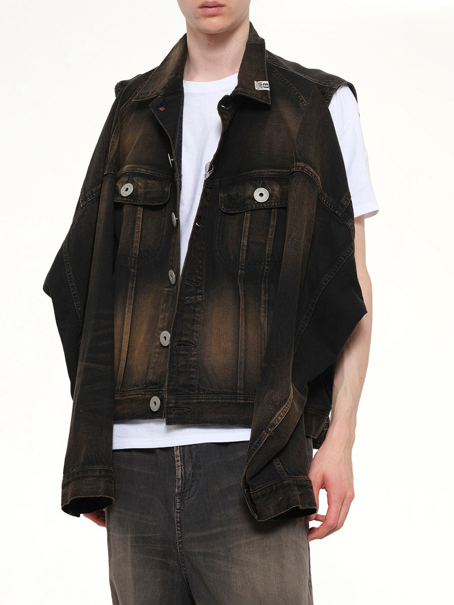 Back Vest Denim Blouson in Black