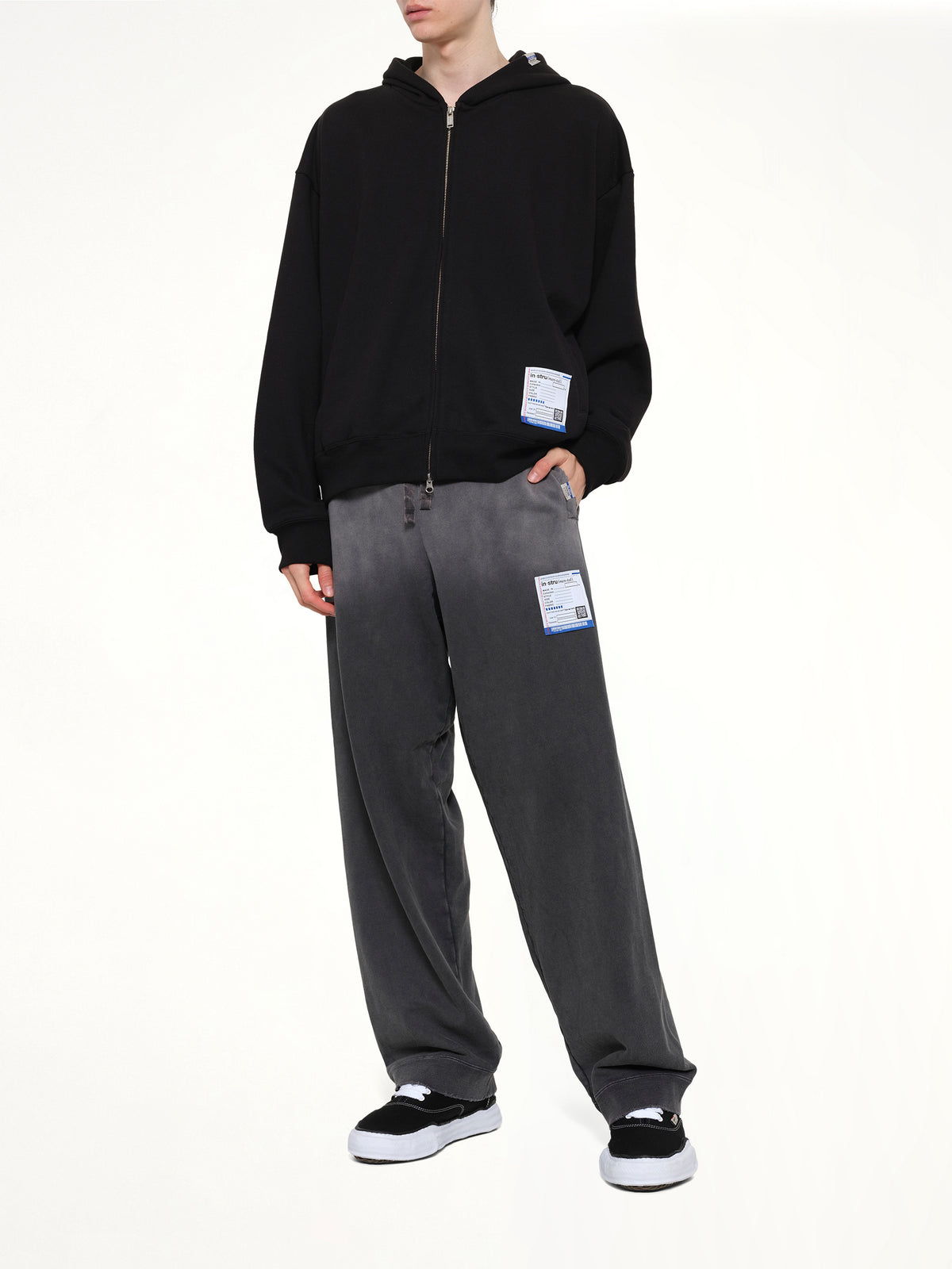 Instrumental French Terry Distressed Easy Pants in Black