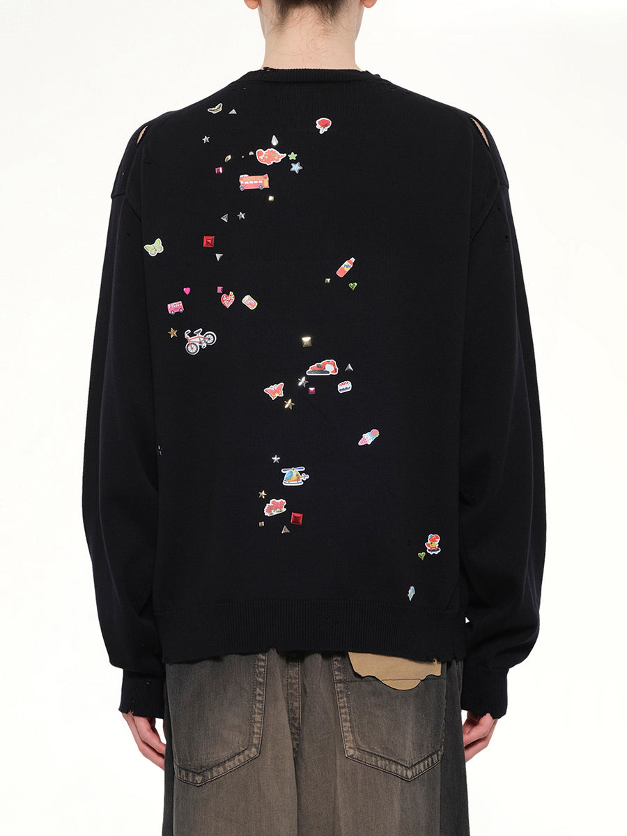 Kids Sticker Knit Pullover in Black