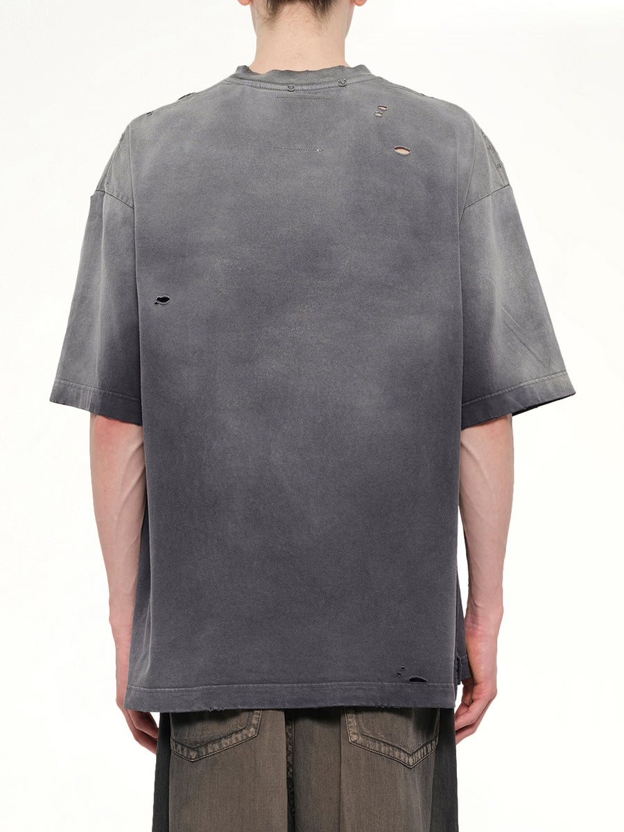 Sun Faded V Neck T-Shirt in Black