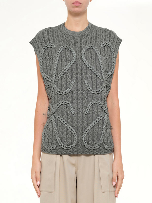 Anagram Knit Vest in Khaki Green