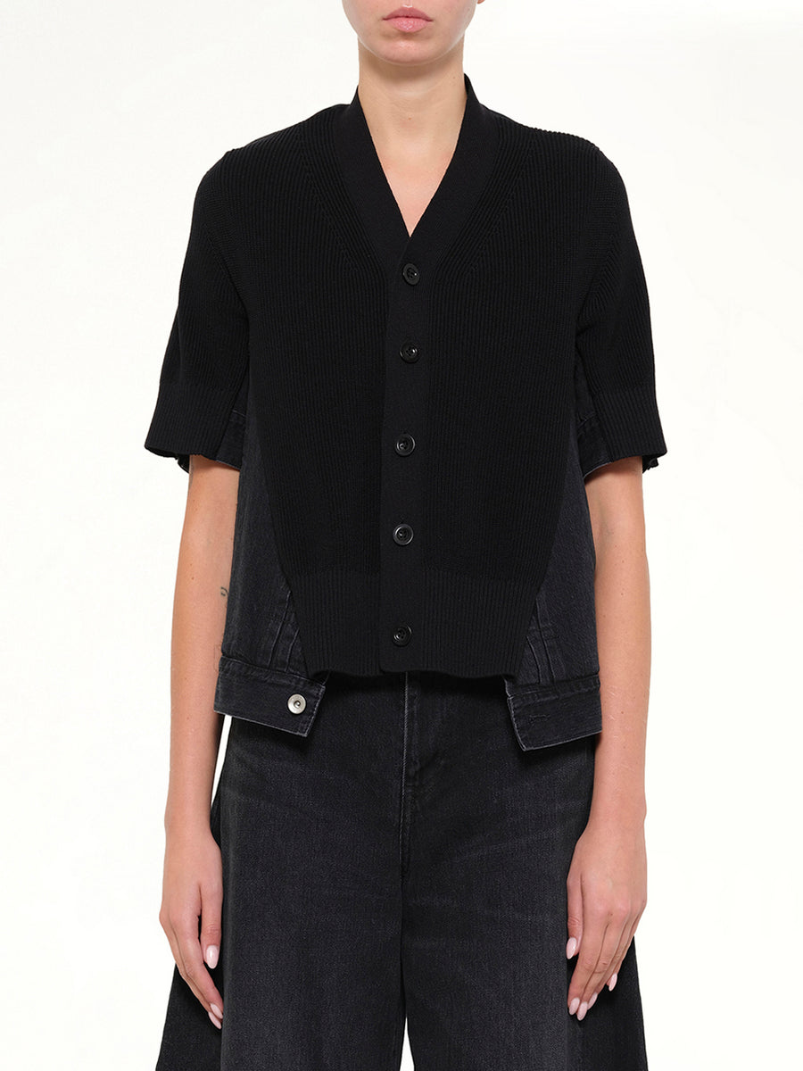 Denim x Knit SS Cardigan in Black