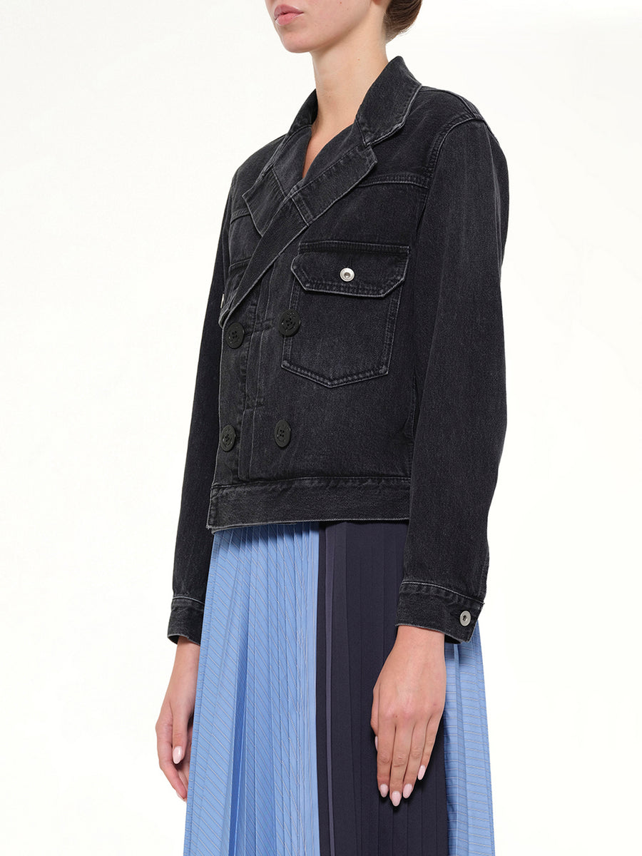 Double Breasted Denim Jacket in Black