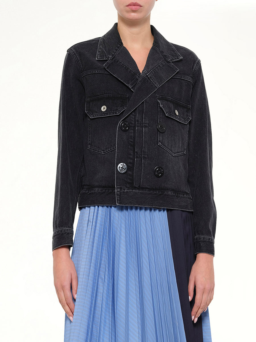 Double Breasted Denim Jacket in Black