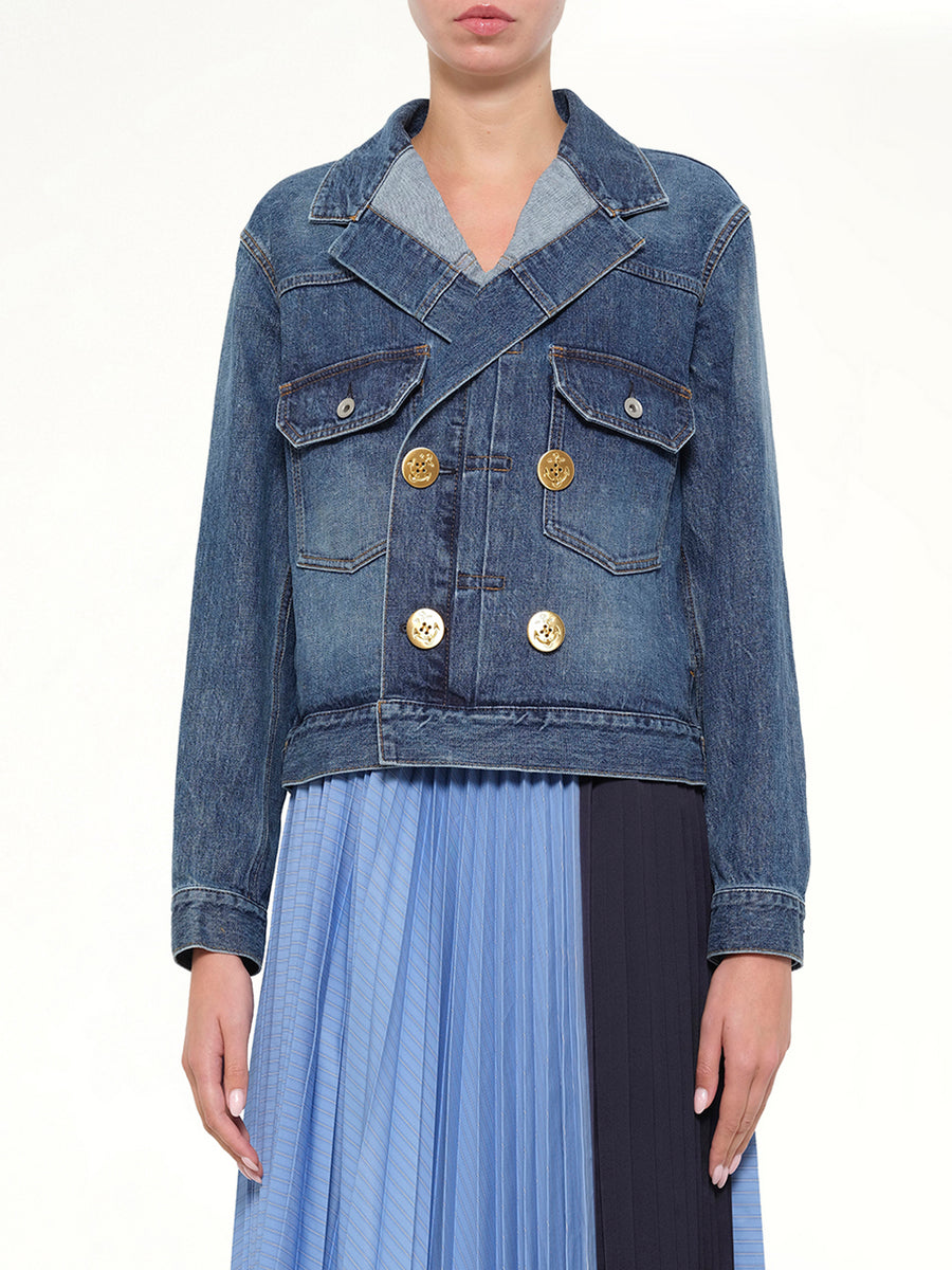 Double Breasted Denim Jacket in Blue