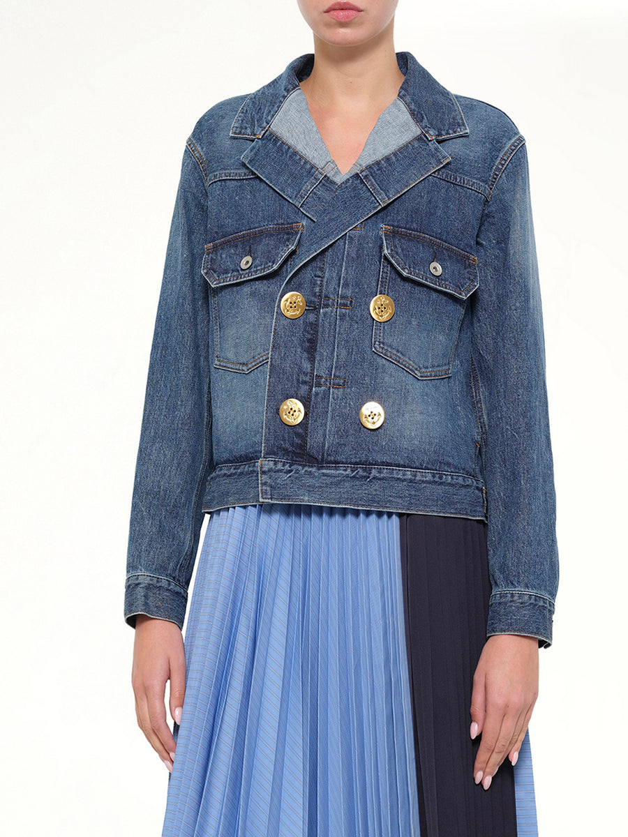 Double Breasted Denim Jacket in Blue