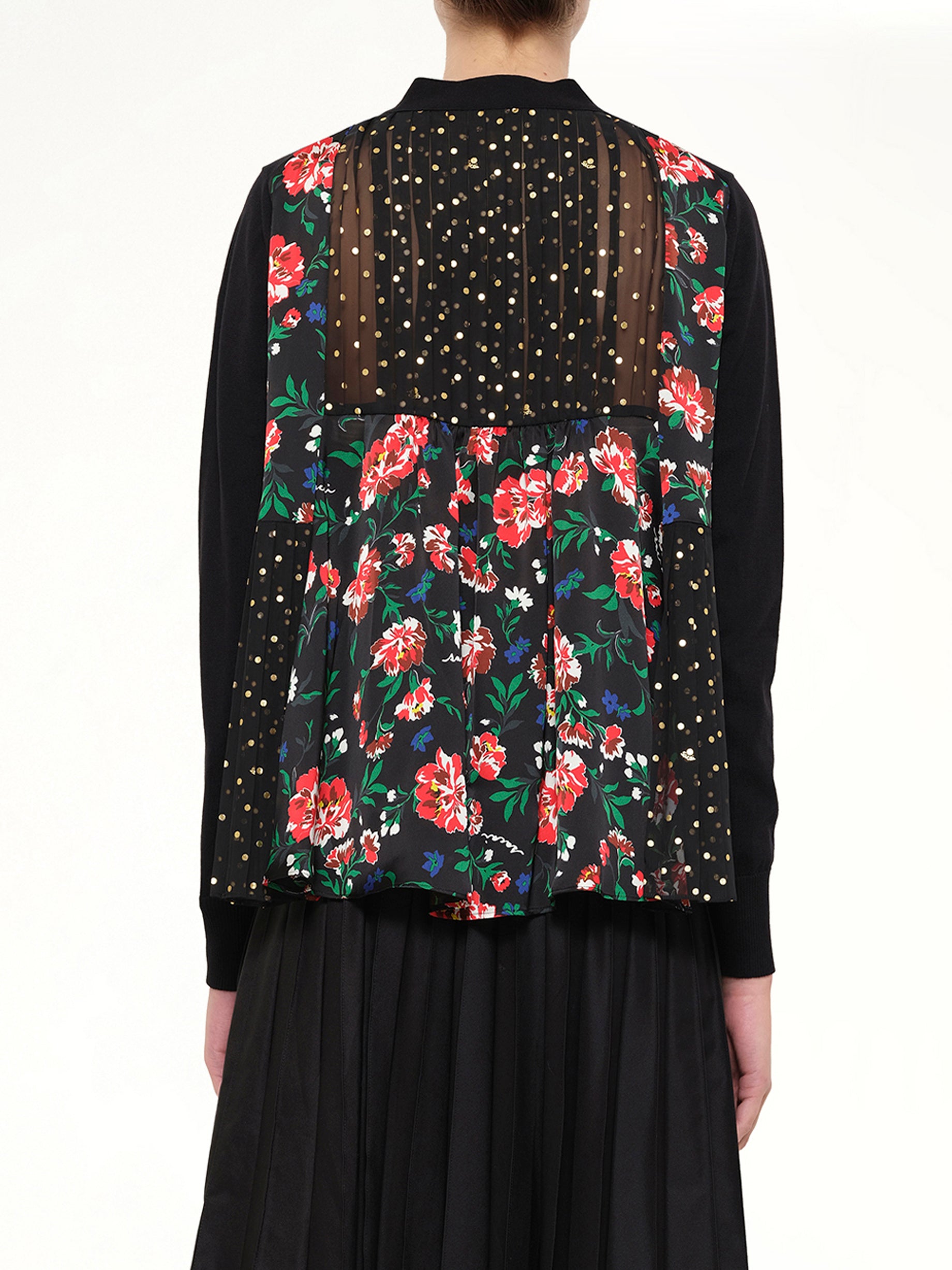 블랙 플로럴 믹스 가디건
