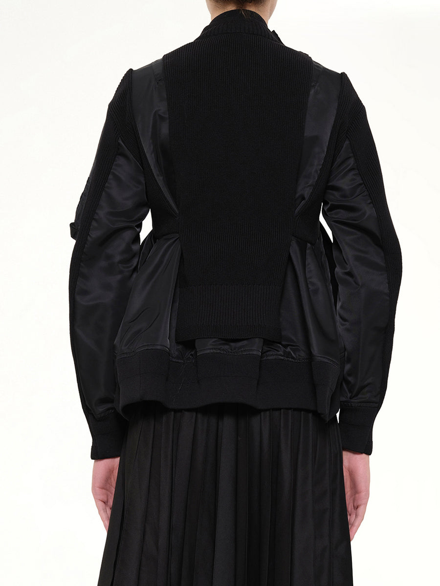 Nylon Twill x Knit Blouson in Black