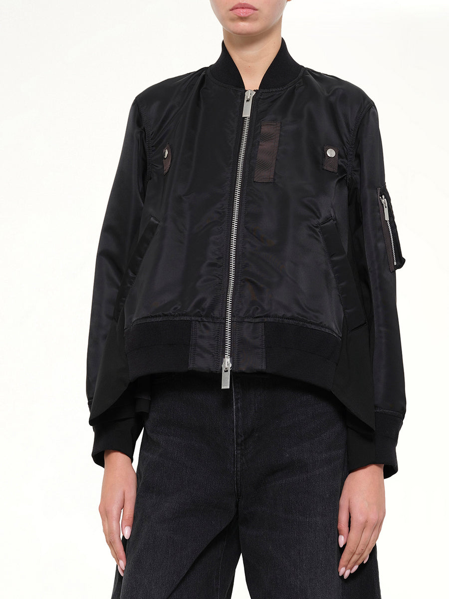 Nylon Twill x Wool Suiting Blouson in Black