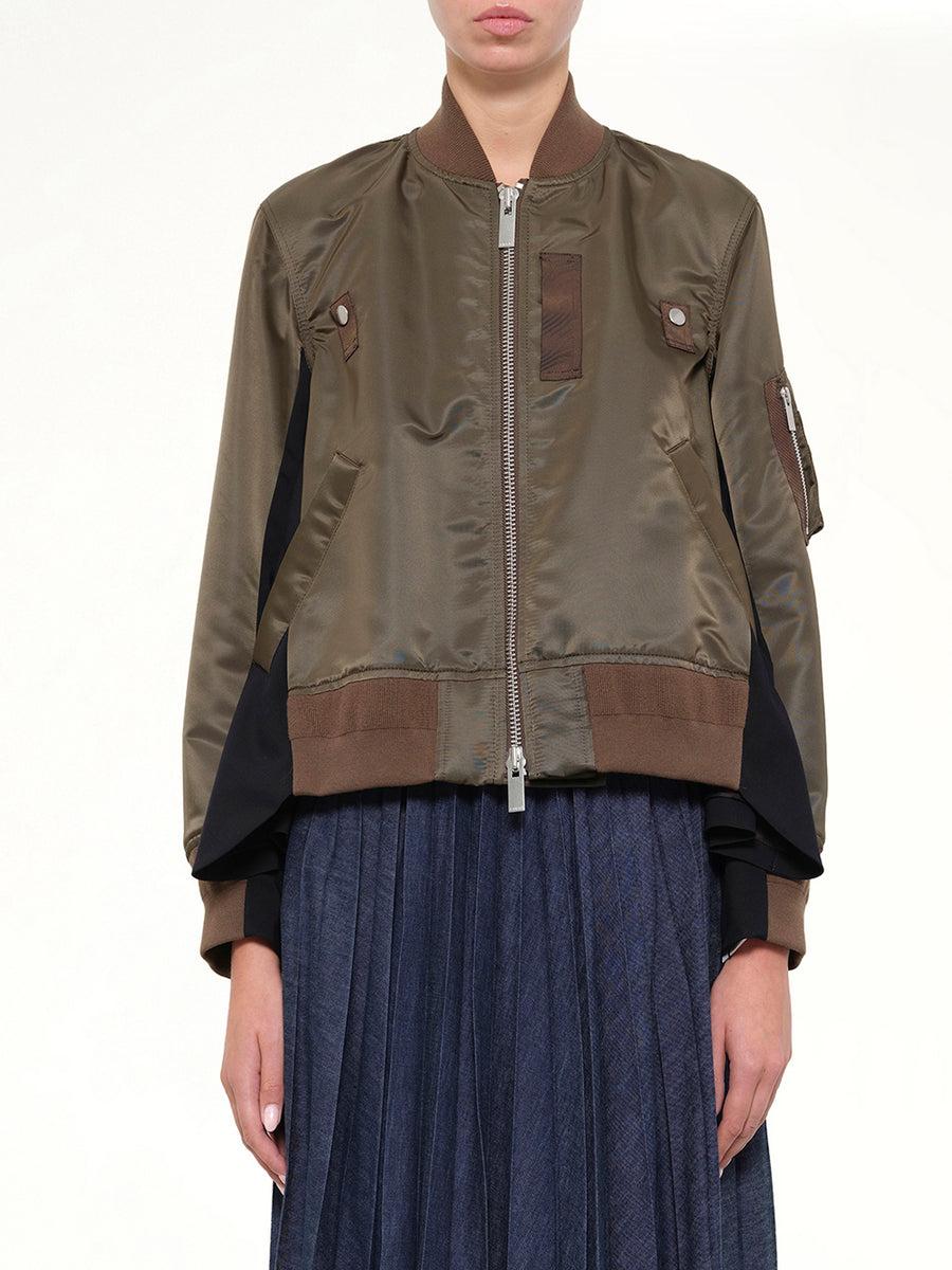 Nylon Twill x Wool Suiting Blouson in Dark Khaki