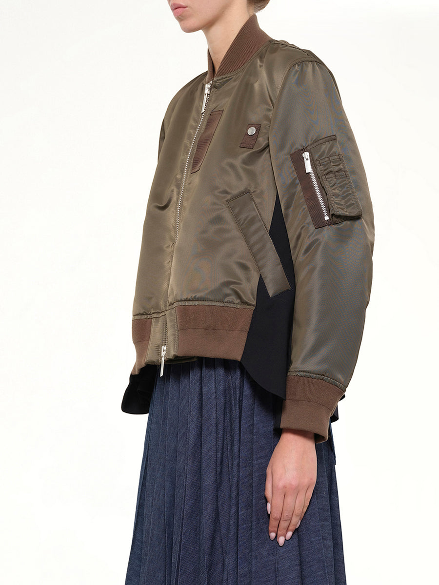 Nylon Twill x Wool Suiting Blouson in Dark Khaki