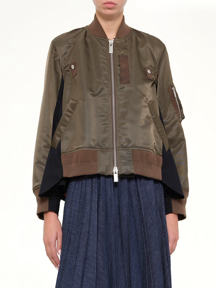 Nylon Twill x Wool Suiting Blouson in Dark Khaki