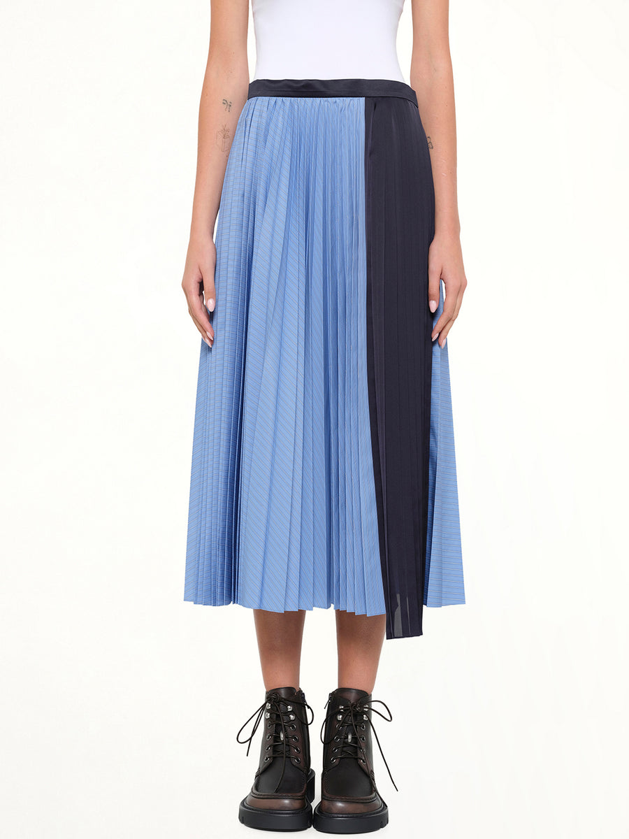 Poplin Pleat Skirt in Blue Stripe