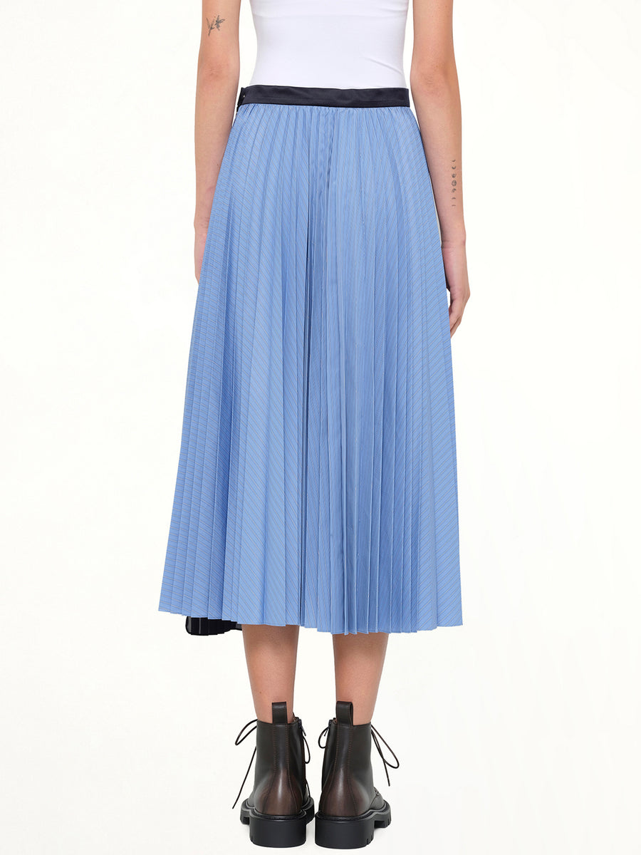 Poplin Pleat Skirt in Blue Stripe