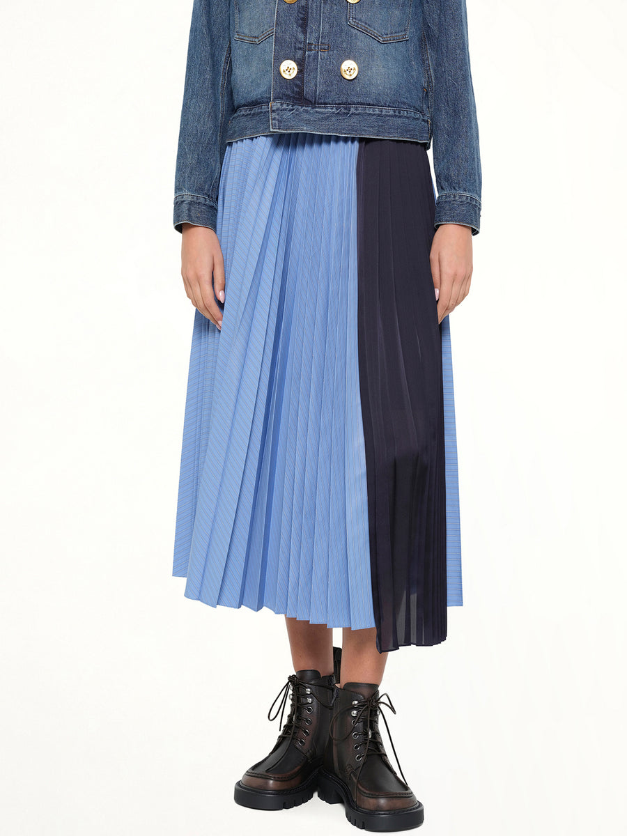 Poplin Pleat Skirt in Blue Stripe