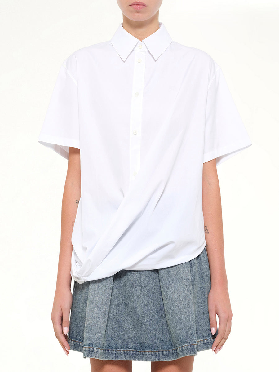 Short Sleeve Draped Shirt in White