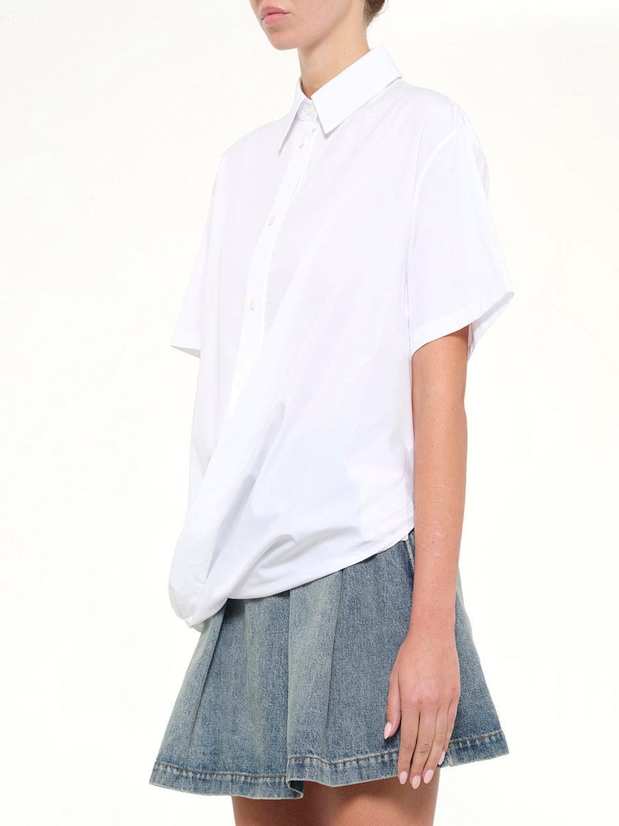 Short Sleeve Draped Shirt in White