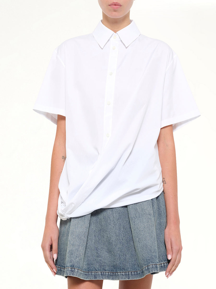 Short Sleeve Draped Shirt in White