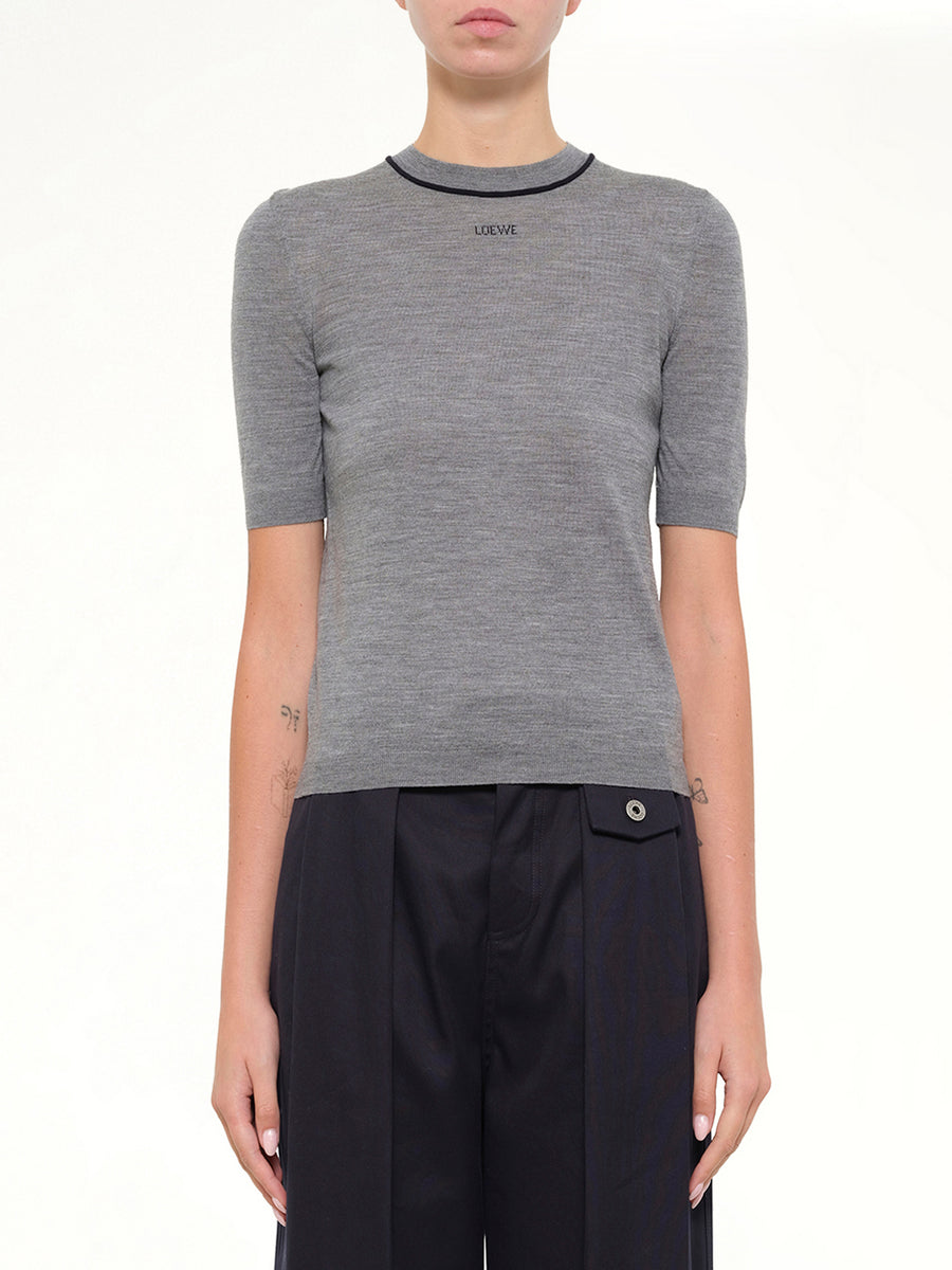 Short-Sleeve Sweater in Grey/Navy Blue