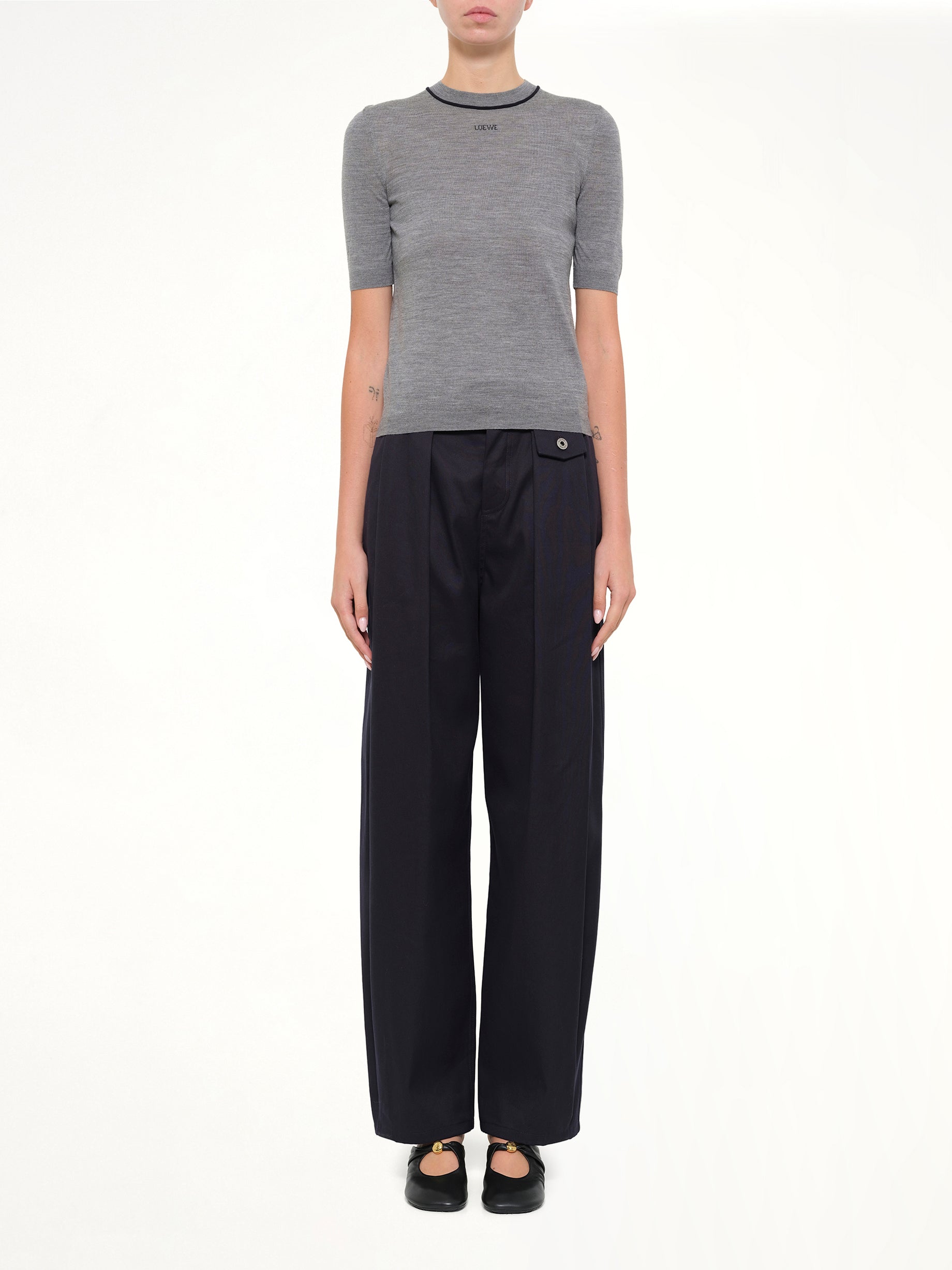 Short-Sleeve Sweater in Grey/Navy Blue