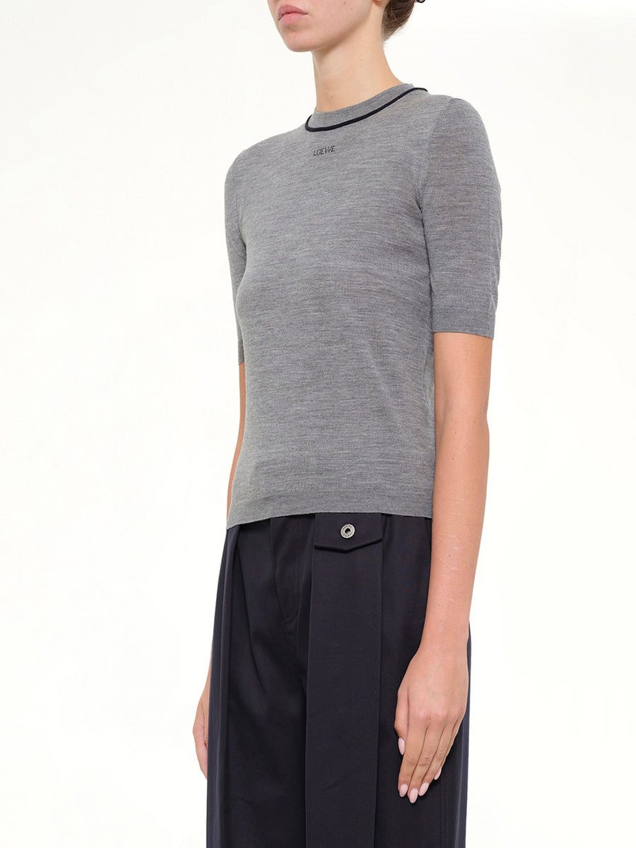 Short-Sleeve Sweater in Grey/Navy Blue